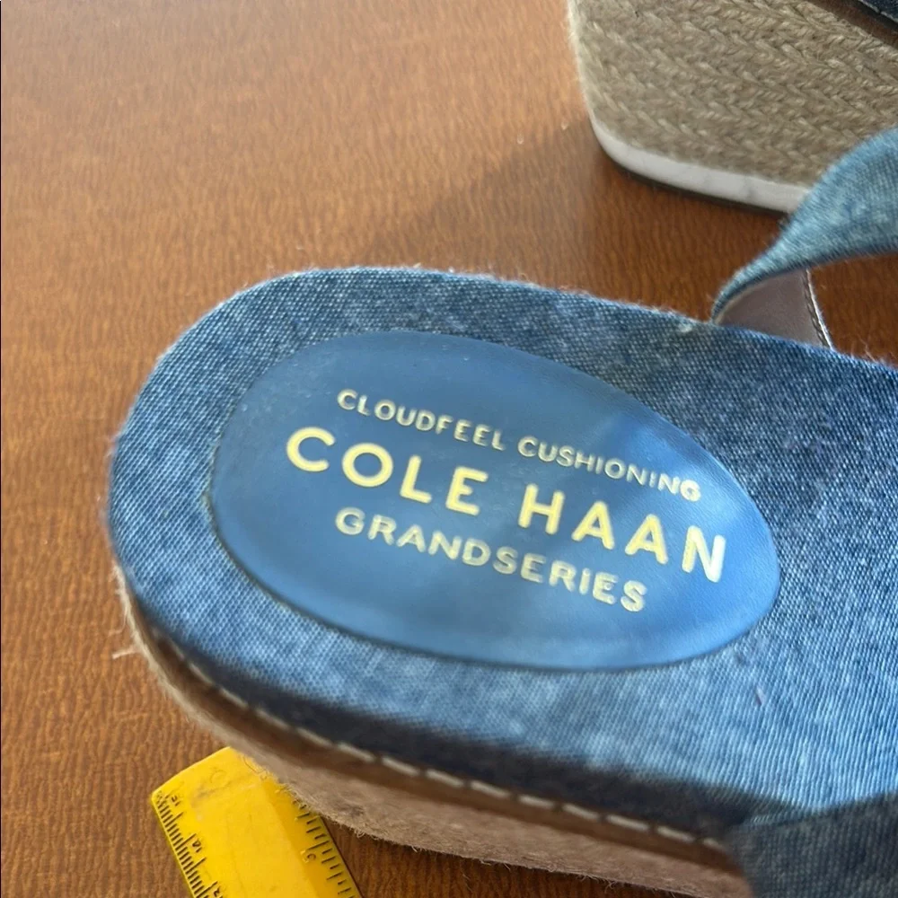 Cole Haan Denim-Look Blue Espadrille Wedge Sandals